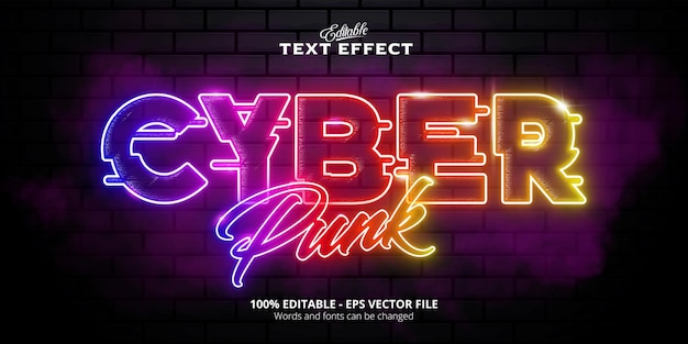 Effetto di testo cyber punk, effetto di testo modificabile in stile neon