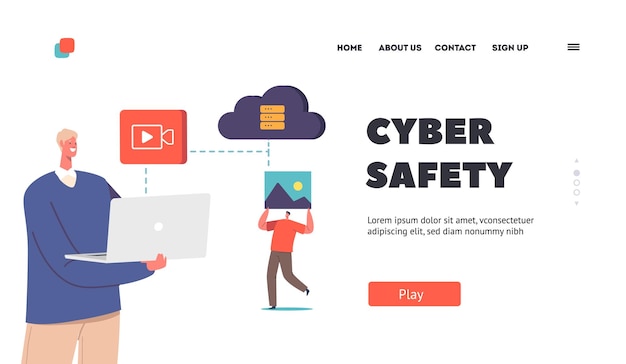 Cyber Safety Landing Page Template Personal Data Protection in Internet Computer and Account Cybersecurity