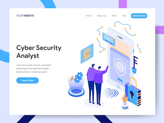 Vector cyber security analyst isometric for website page