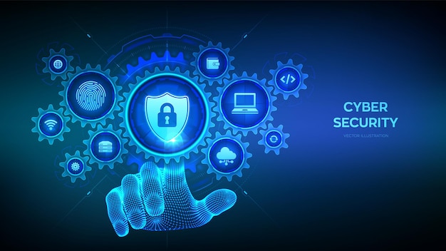 サイバーセキュリティ サイバーデータ保護 鍵穴アイコン付きロック付きセキュリティシールド 情報プライバシー