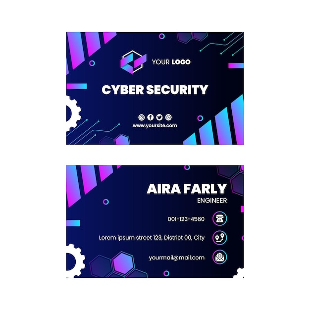 Cyber security double-sided horizontal business card template