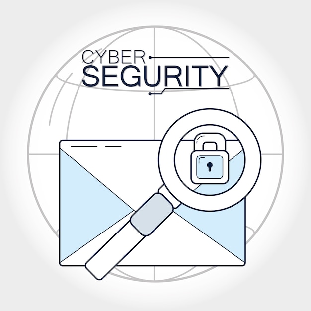 Cyber ​​security e-mail met hangslot en vergrootglas