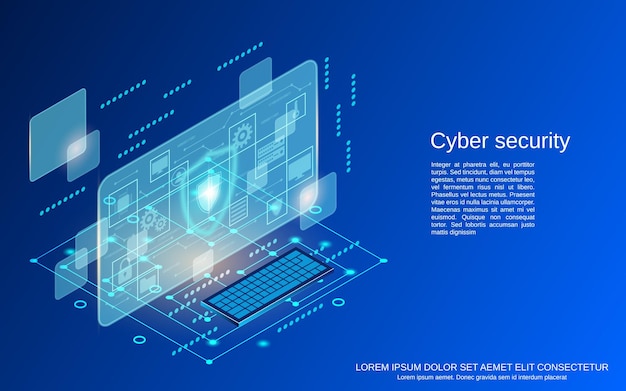 Vector cyber security flat 3d isometric vector concept illustration
