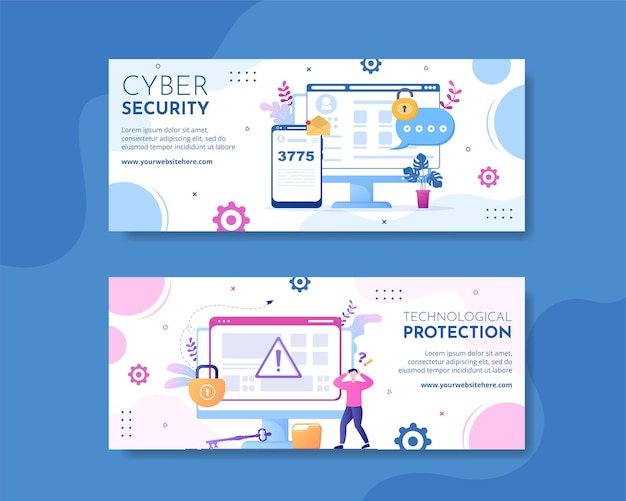 Cyber security horizontale banner sjabloon hand getekende cartoon vlakke afbeelding