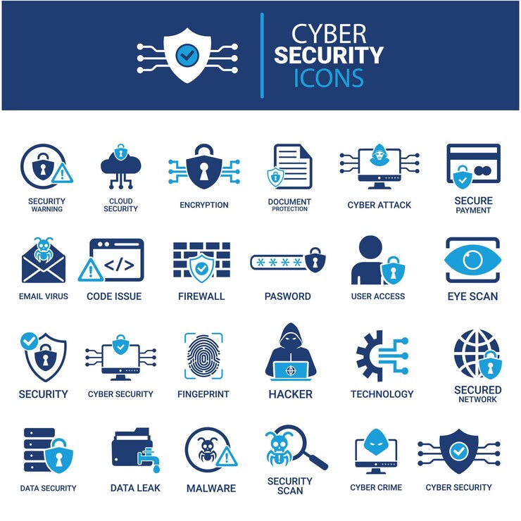 Cyber security icon set Data protection symbol Secured network icon collection Technology concept