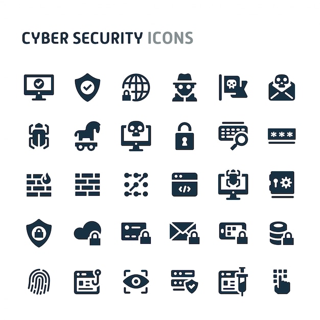 Cyber Security Icon Set. Fillio Black Icon-serie.