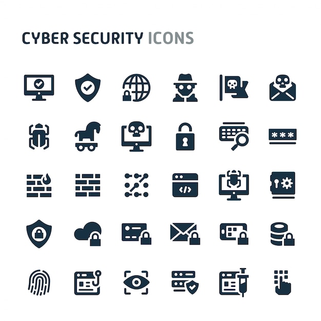 Cyber Security Icon Set. Fillio Black Icon Series.