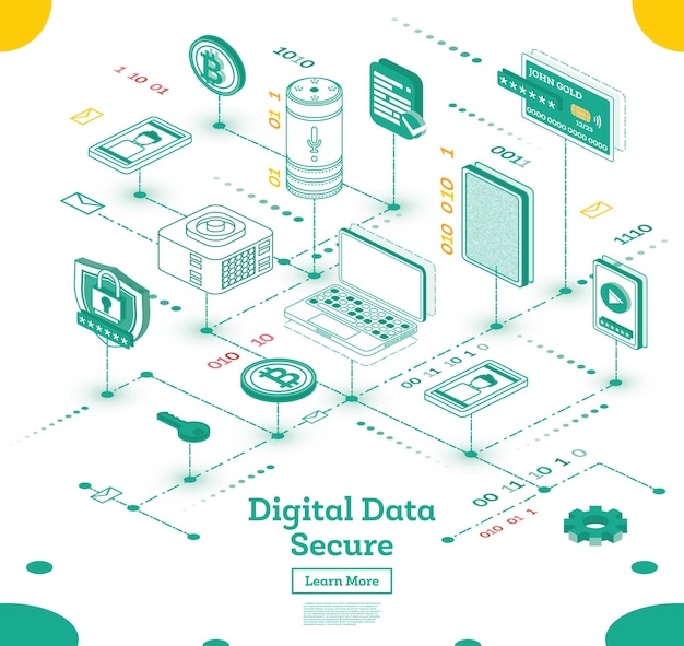 Cyber Security Isometric Concept. Vector Illustration. Big Data and Internet Safety System. Icon Set.