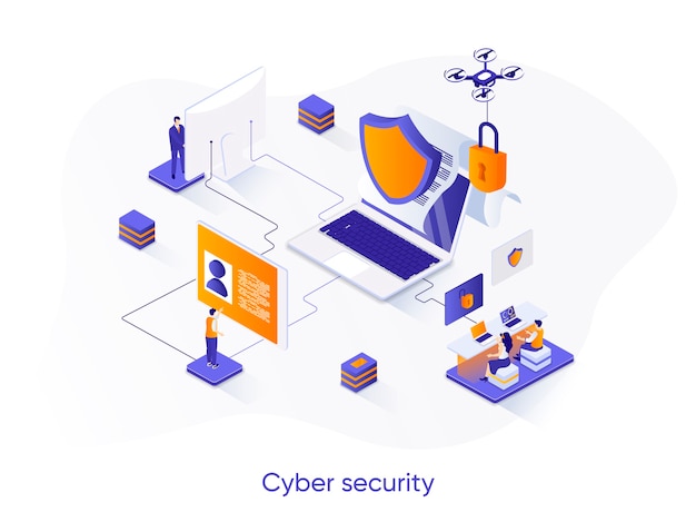 Cyber security isometric   illustration with people characters