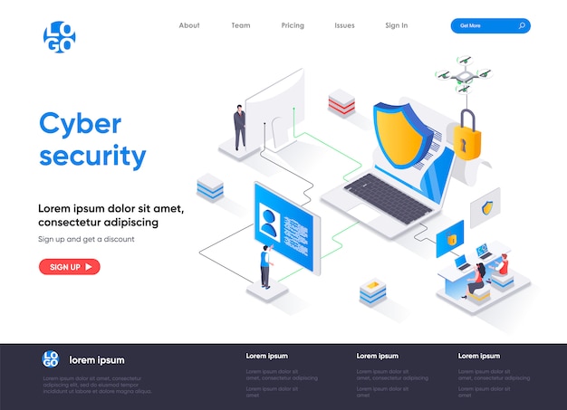 Cyber security isometric landing page template