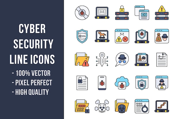 Cyber security line color icons