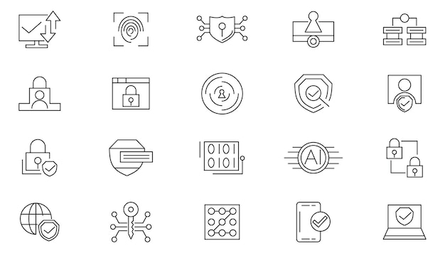 サイバーセキュリティライン アイコンセット 保護セキュリティシールド ロック ラインアイコンセット Ui Thin Line アイコンパック