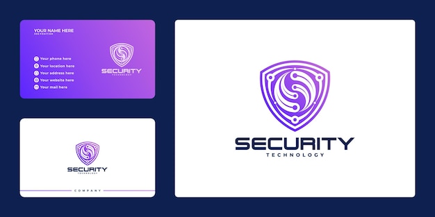 Логотип кибербезопасности с щитом и визитной карточкой, концепция щита безопасности, интернет-безопасность,