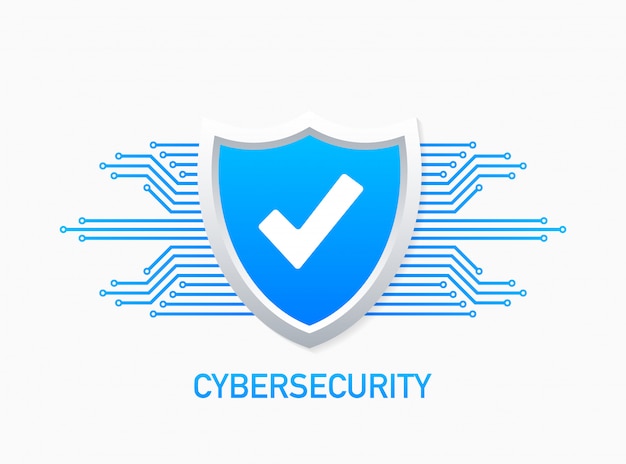 Cyber security logo with shield and check mark. security shield concept. internet security.