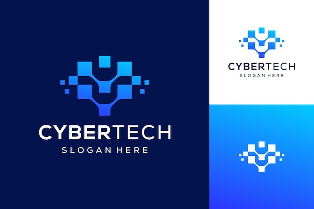 Vettore cybersecurity moderna tecnologia modello di logo icon design