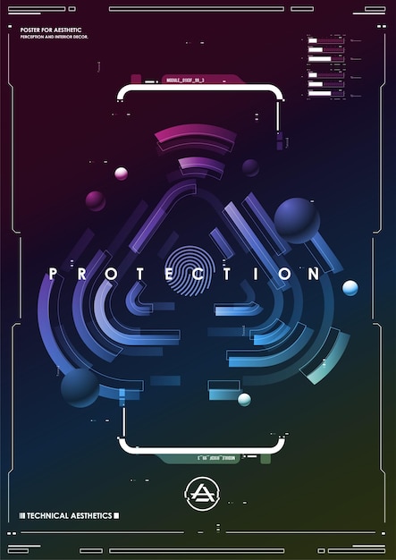 Vector cyber security online information protect internet digital technology background fingerprint scanning on futuristic neon background