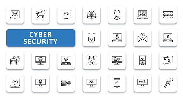 Cyber Security pictogrammenset vector illustratie dunne lijn overzicht pictogrammen