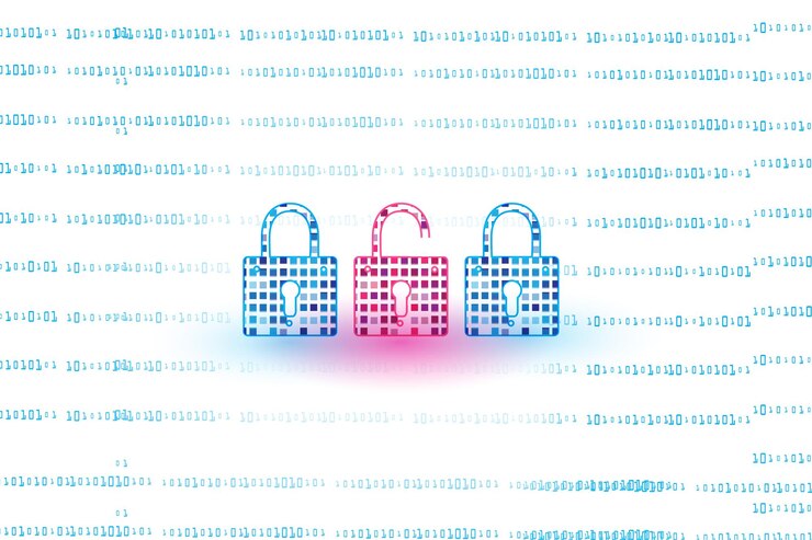 Vector cyber security protection technology abstract. high security by padlock background.