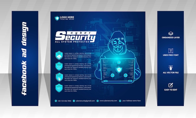 Vector cyber security social media post design