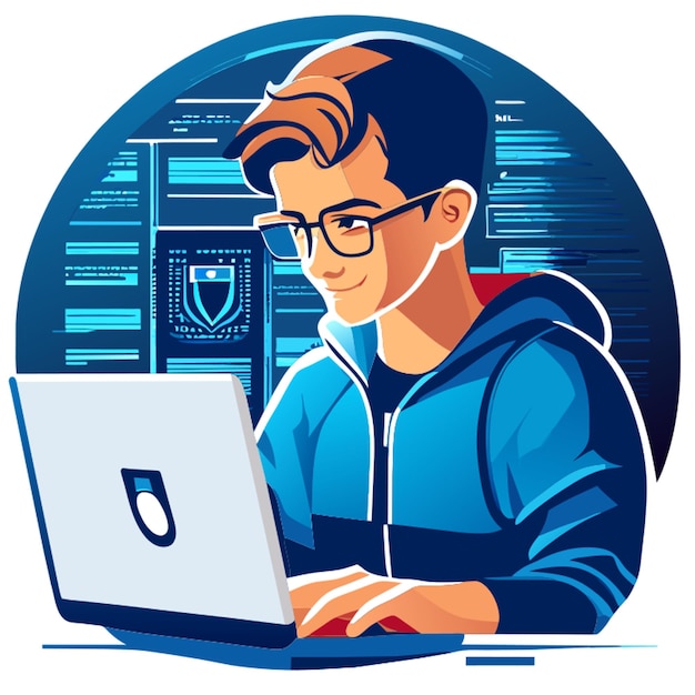 Vector cyber security student vector illustration