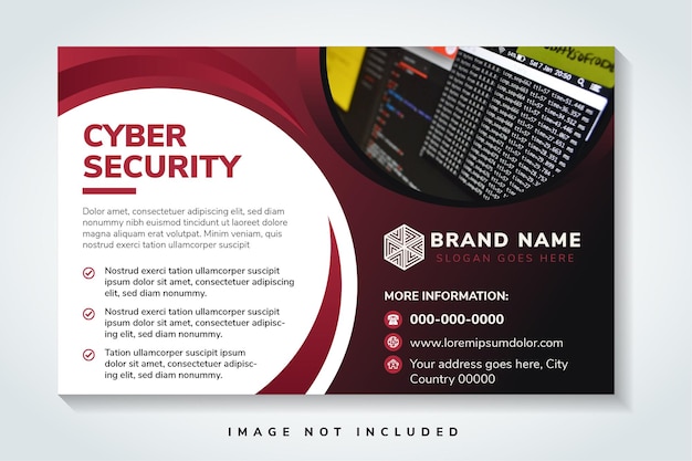 Вектор Дизайн системы кибербезопасности и технологии. шаблон дизайна флаера с горизонтальным расположением красный черный
