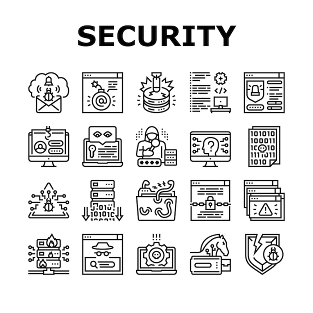 Cyber Security System Technology Icons Set Vector