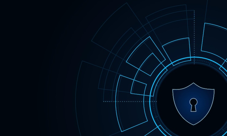 Vector cyber security technology concept shield with keyhole icon with world map background personal da