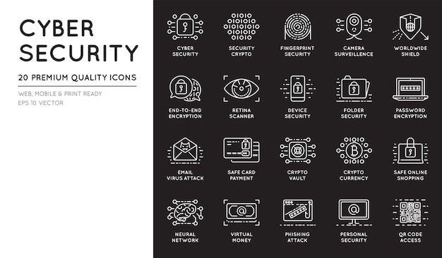 Cyber Security Thin Line icons set Computer network protection High Quality Premium outline symbol collection Stroke vector logo conceptCybersecurity