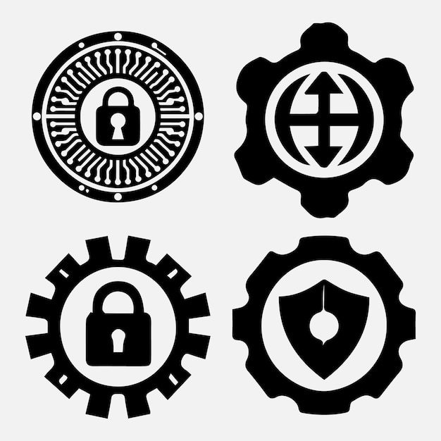 Vector cyber security vector line icon black or white logo protection sign shield protect logo designs