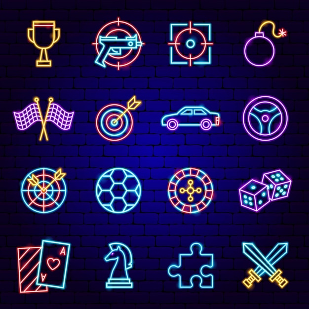 Cyber Sport Neon Icons. Vector Illustration of Computer Game Promotion.