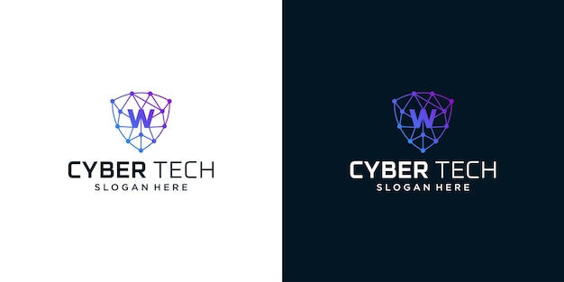 Cyber tech logo design template with initial letter W graphic design vector illustration Symbol for tech security internet system Artificial Intelligence and computer