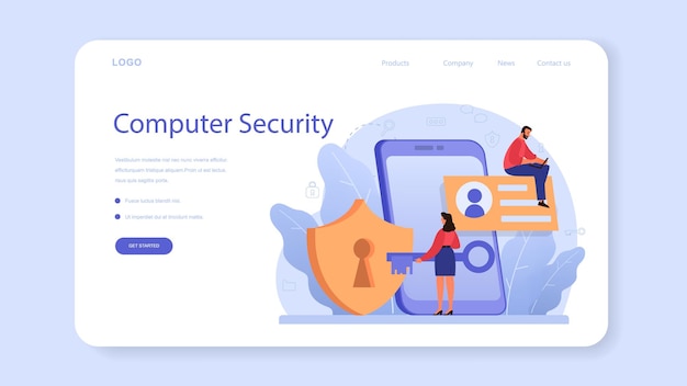 Cyber or web security specialist web banner or landing page. Idea of digital data protection and safety. Modern technology and virtual crime.