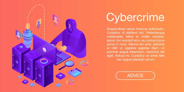 Cybercrime-conceptenbanner, isometrische stijl