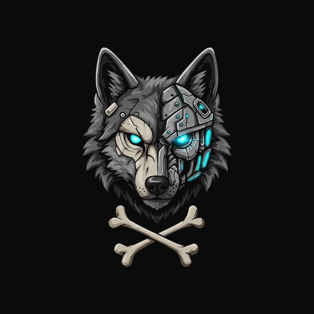 cybernetic wolf head dark edgy and mechanical art