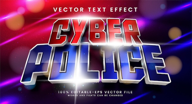 Cyberpolitie bewerkbaar tekststijleffect met rode en blauwe kleur. 3D vectortekst