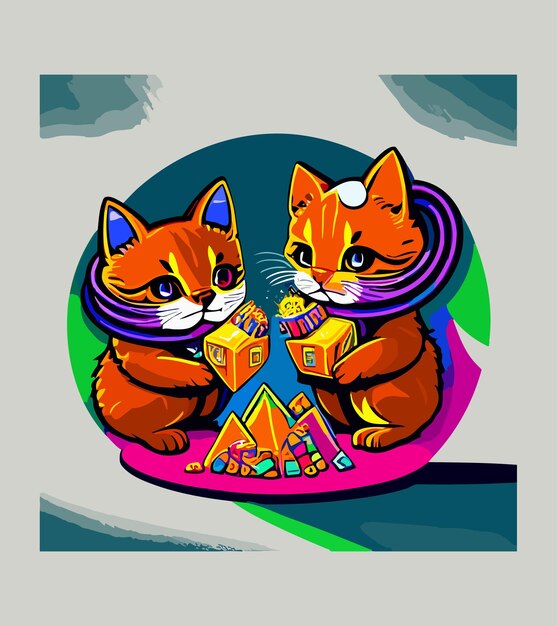 Vector cyberpunk cat sticker design futuristische kat illustratie op witte achtergrond