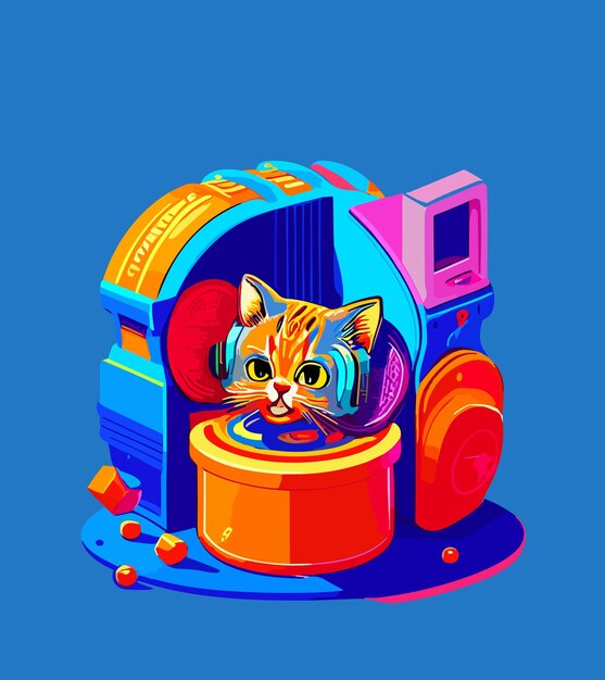 Vector cyberpunk cat sticker design futuristische kat illustratie op witte achtergrond