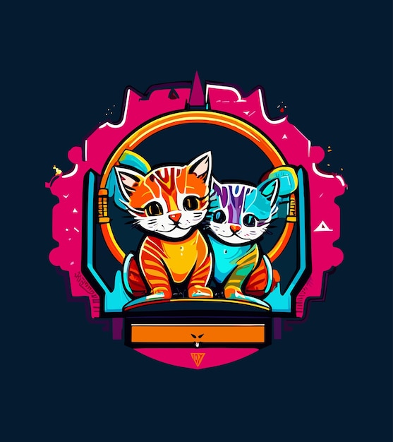 Cyberpunk cat sticker design futuristische kat illustratie op witte achtergrond