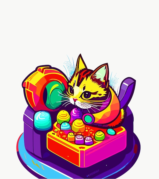 Cyberpunk cat sticker design futuristische kat illustratie op witte achtergrond