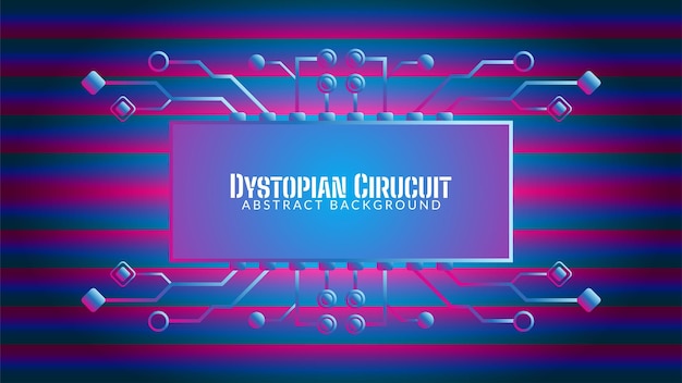 Vector cyberpunk circuit in gradient bar pattern dystopian electronic tree with rectangle shape vector illustration abstract background design template blue pink purple violet gradient color theme