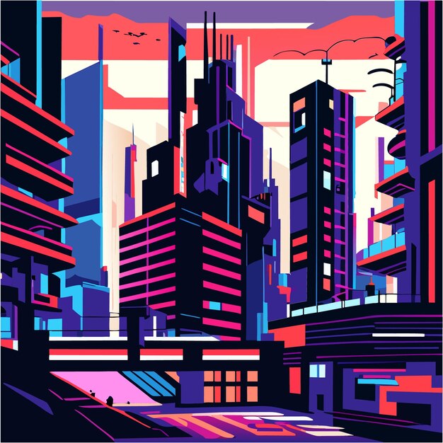 Киберпанк городской пейзаж глючный шедевр пиксельной графики