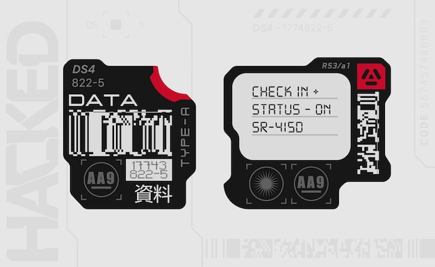 Cyberpunk decals set. Set of vector stickers and labels in futuristic style.