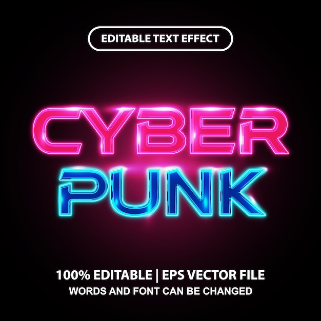 Cyberpunk editable text effect template, futuristic glowing neon light effect font style