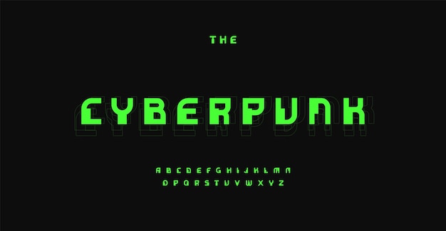 Vector cyberpunk font retro digital typeset green hacker alphabet pixel unusual type cyber tech letters for microchip hud network ai database ui vector typographic design