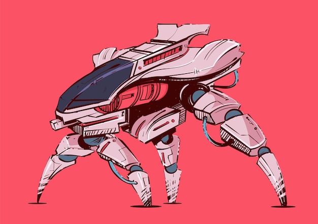 Cyberpunk futuristic robo transport with legs