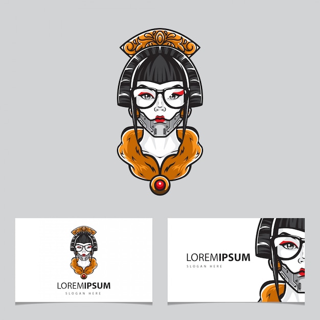 Cyberpunk geisha head shot logo vector template