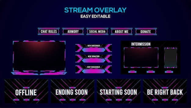 Vector cyberpunk gradiënt gaming live stream element ontwerp