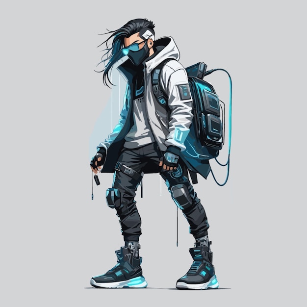 Vector cyberpunk hacker vector on white background