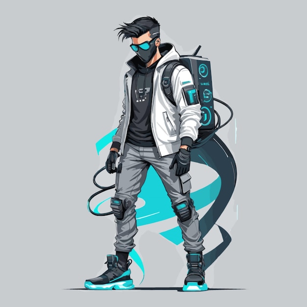 Vector cyberpunk hacker vector on white background