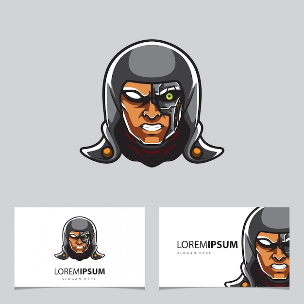 Cyberpunk head logo, humanoid robot,  template